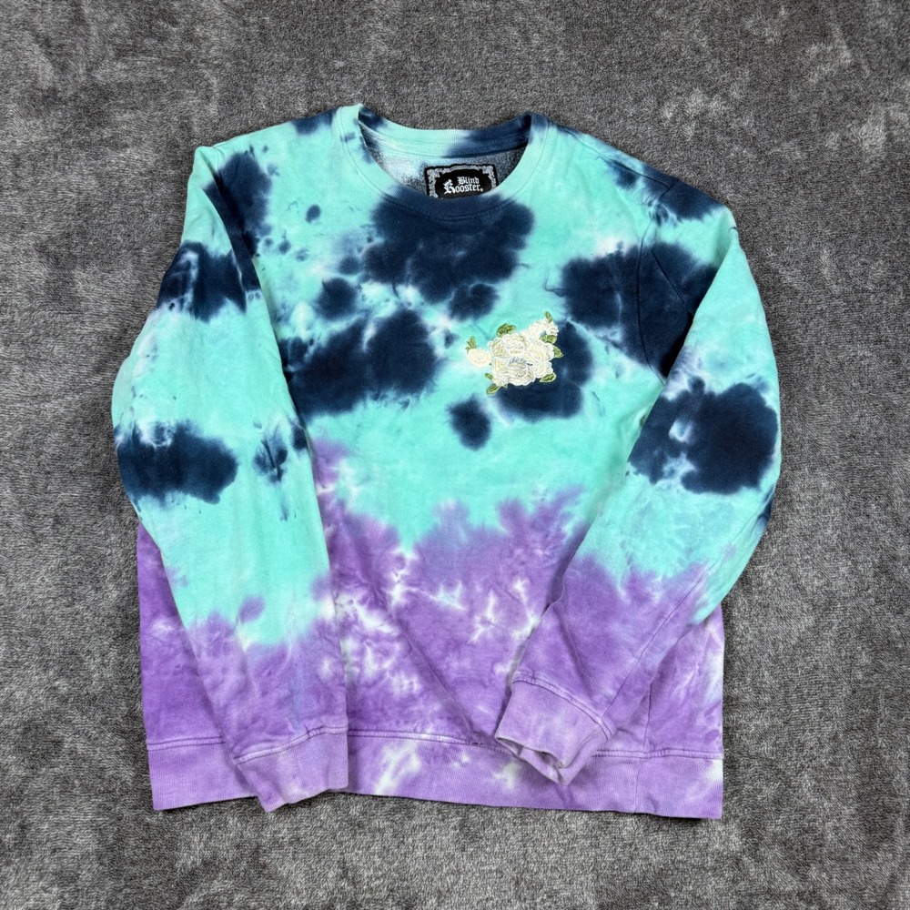 Blind Rooster Tie Dye Sweatshirt XL Teal Purple Undefeated Floral Embroidered